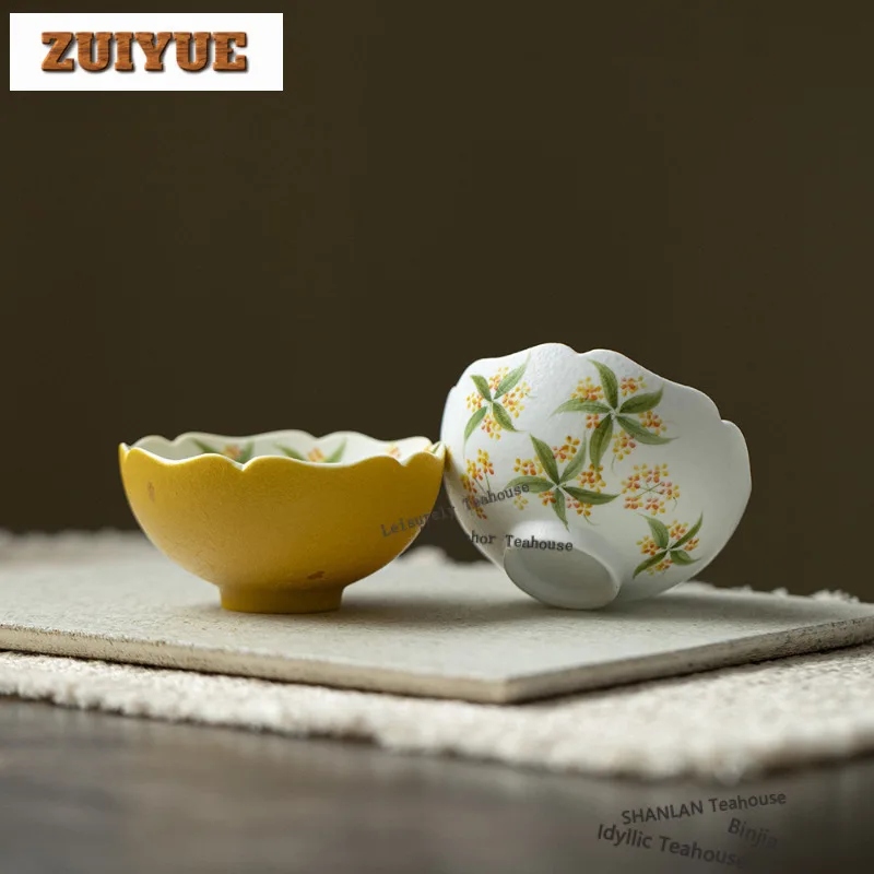 

100 мл ручная роспись чайная чашка с османтусом ретро чайная чаша пара чайная дегустация чашка для медитации Jianzhan Master Cups Cha Collection Craft