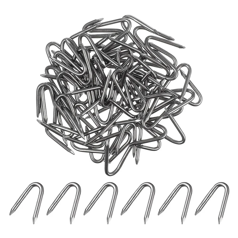

100Pcs Metal U Nails Fence Stakes Wire Fencing Fixing Outdoor Garden Fence Nails U Stakes U-Shaped Fixing Nail