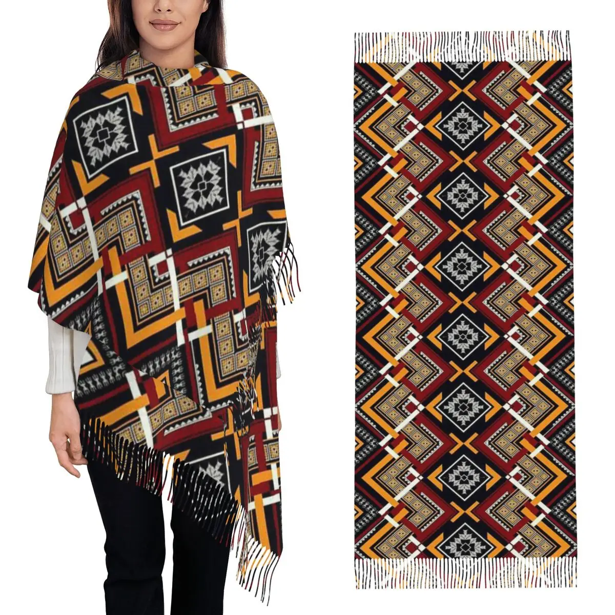 

Африканский Bogolan, Африка, этнический шарф в этническом стиле, шарфы с кисточками, женские мягкие теплые шали и накидки, большая осенне-зимняя шаль