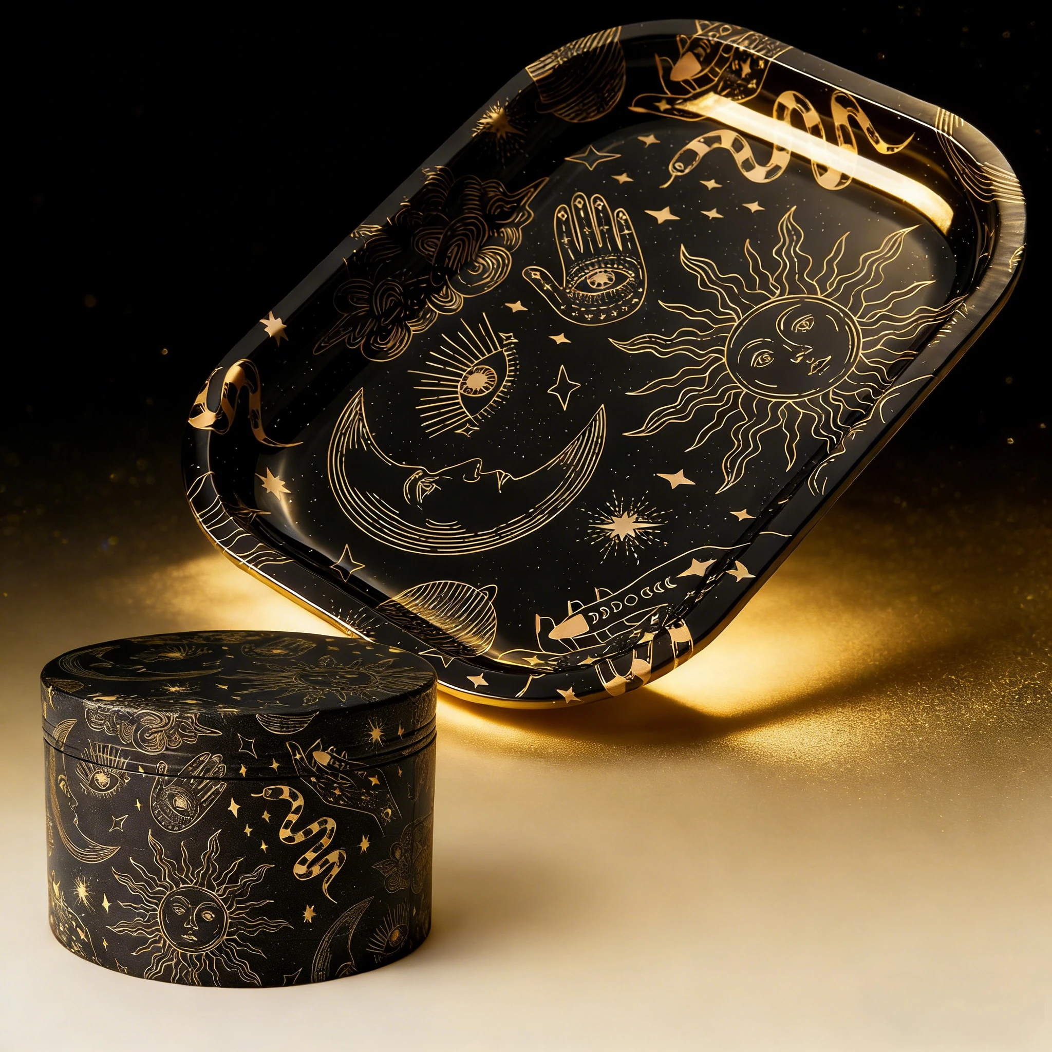 1/2 Piece Moon and Star Metal Rolling Tray and Herb Grinder