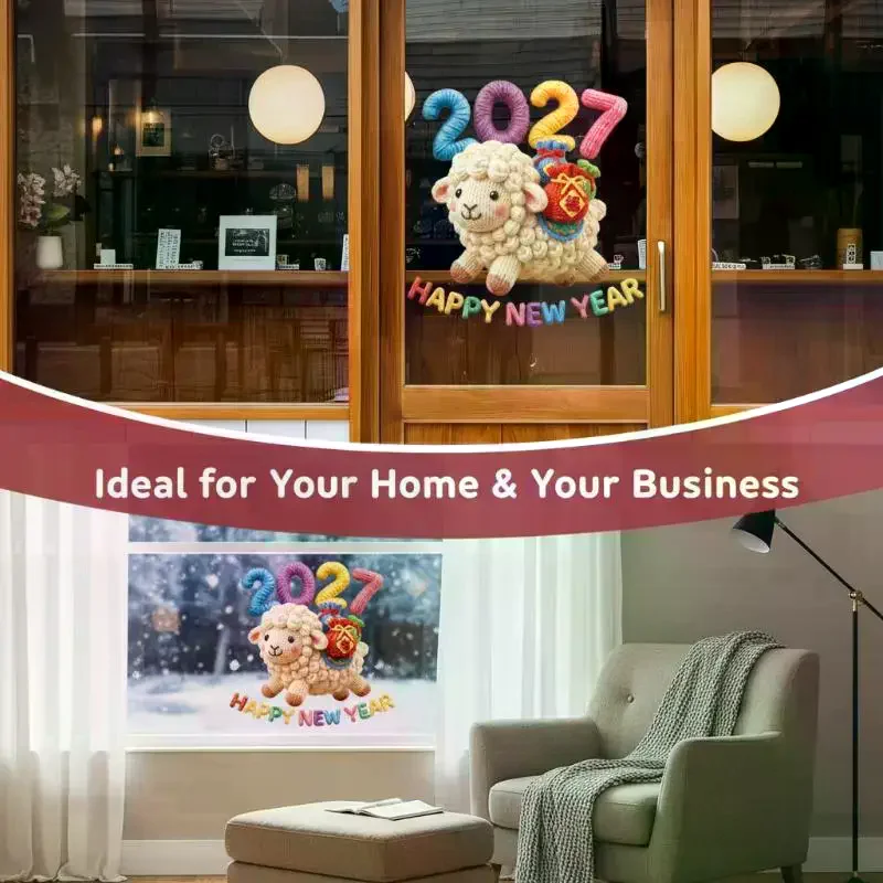 2027 New Year Window Sticker Knitted Sheep Design Same Color Both Sides Self Adhesive for Bedroom Wall Decor