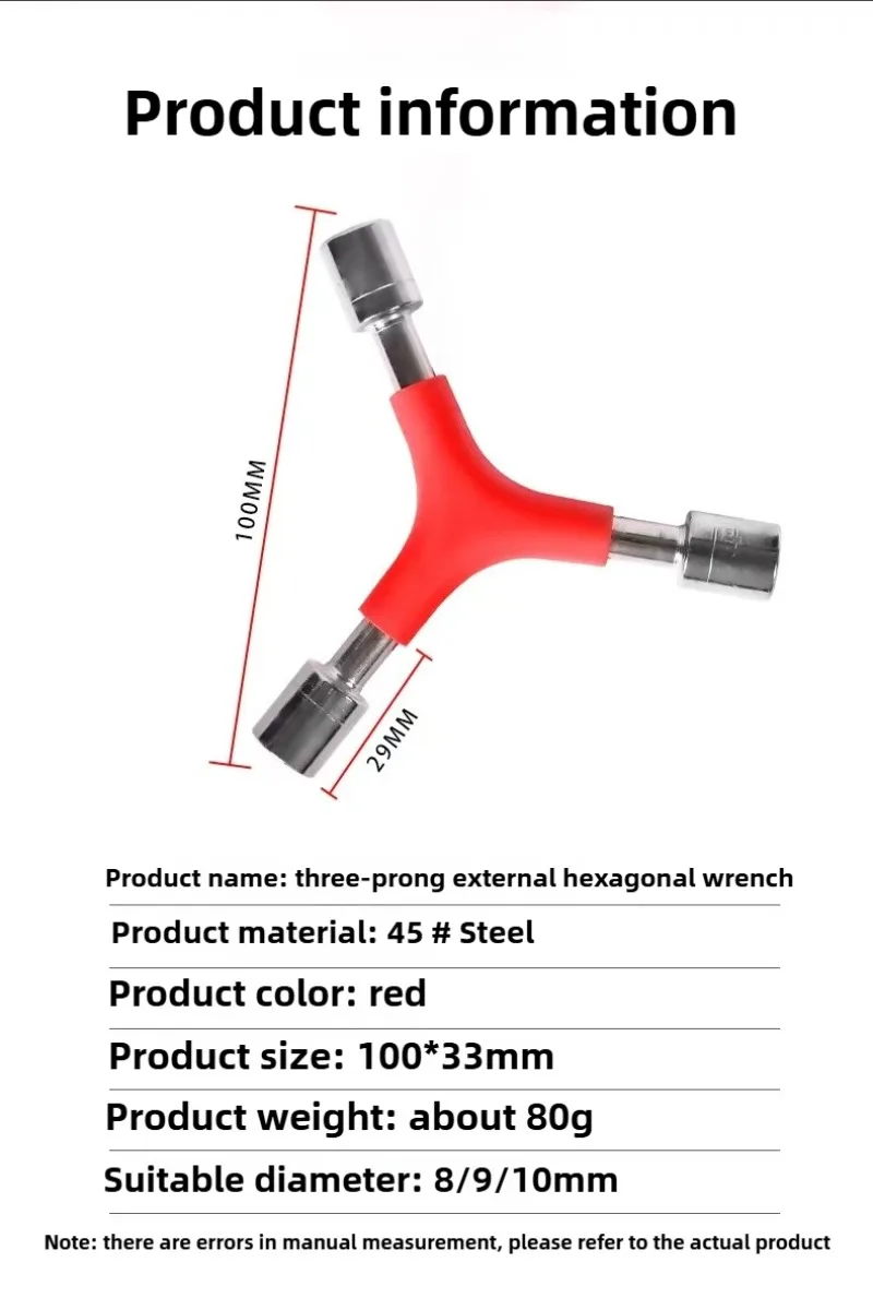 1 Stück Y-förmiger Steckschlüssel Fahrrad-Inbusschlüssel Sechskantschlüssel 8/9/10mm 8/10/12mm MTB Rennrad Fahrrad-Sechskantschlüssel Werkzeuge – Detail 6