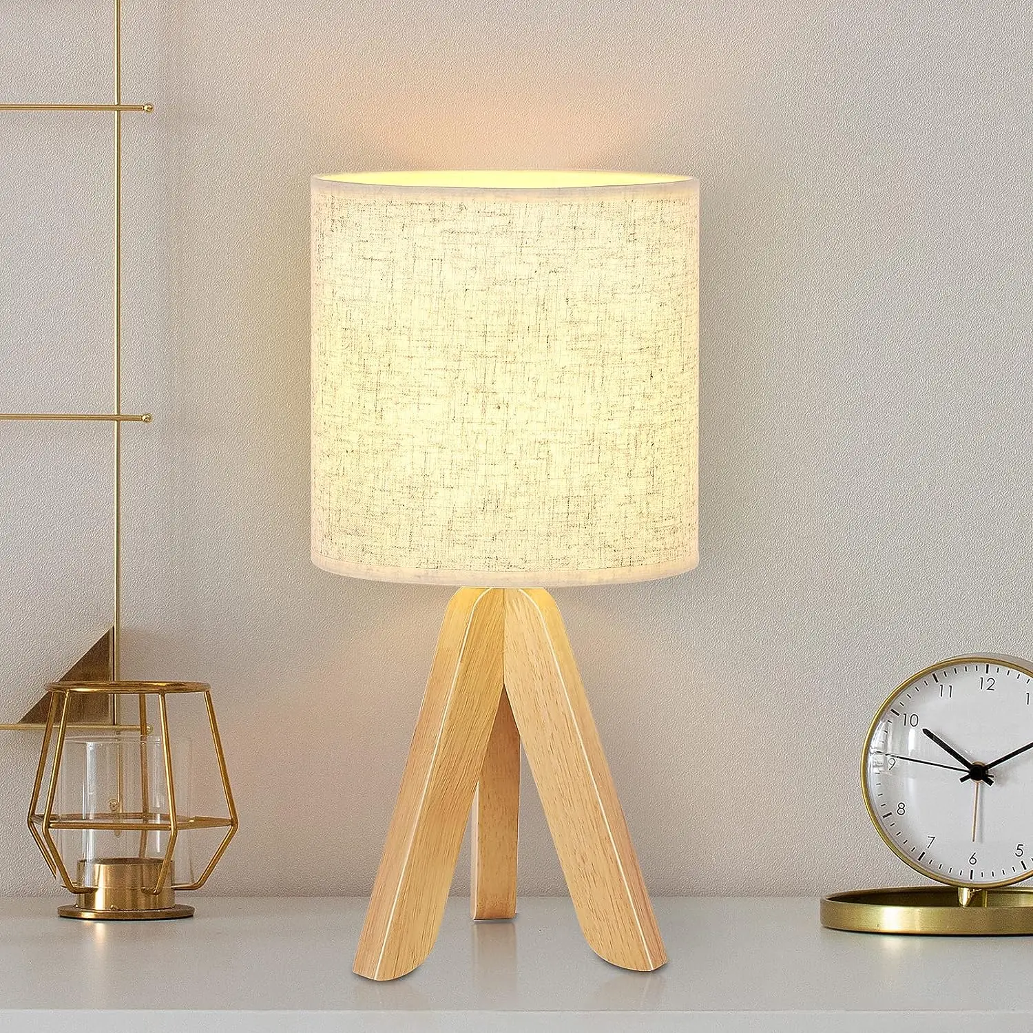 Bedroom Table Lamp Wooden Desk Lamp Bedside Nightstand Lamp Linen Lamp Shade