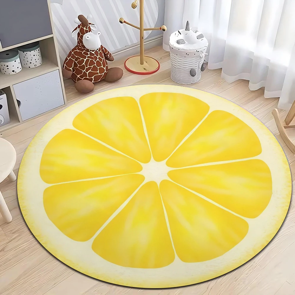 Round Floor Rug of Realistic Orange Slice & Bright Citrus Fruit Motif, Non‑Slip Household Mat for Indoor Living Area Decoration