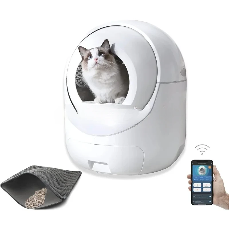 Robô Litter Box automático com controle de aplicativos e alerta e monitor seguros, grande auto-limpeza bonita