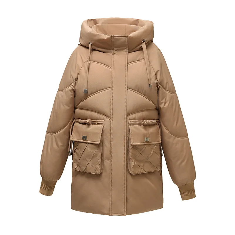 Manteau en duvet de coton mi-long épaissi pour femme, grand manteau à capuche, mode étrangère, hiver, nouveau, 2023