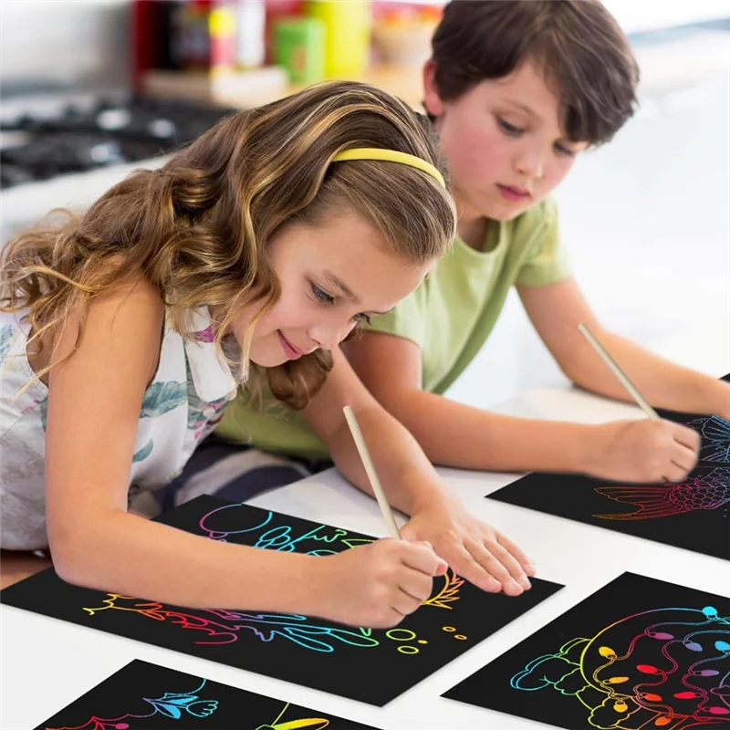 AS96-Scratch Paper Art Crafts - Suministros imprescindibles para el aula - Arte sin desorden para niños - Divertido juego de actividades creativas - Regalos