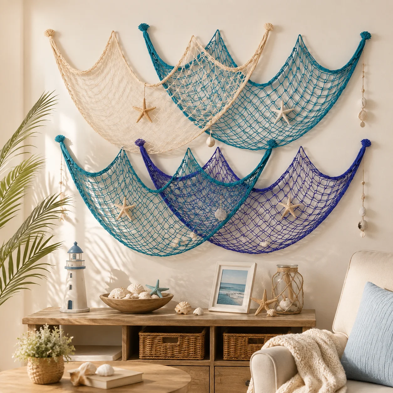 1PC Fishnet Decoration, Made of Natural Cotton - Suitable for Mermaid Ocean Party Decor, Nautical-style Beach