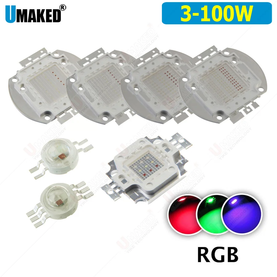 High power Brightness LED Beads Chip 1W 3W 10W 20W 30W 50W 100W RGB color for Floodlight Lamp Spot Light COB Chips