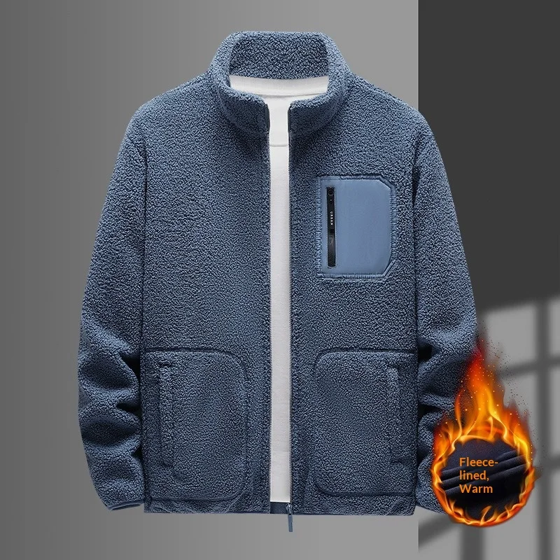 New Men's Fleece Jacket: Stand-up Collar, Full Length Zipper, Warm Fleece Lined Jacket, Zippered Pockets, Casual Winter Jacket