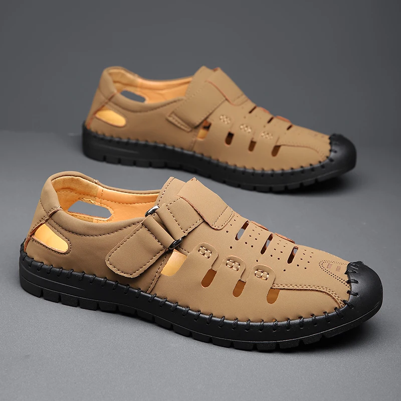 

Men's Summer Hollow out Comfortable Breathable Slip-On Leather Shoes Anti-Slip Soft Bottom Outdoor Casual Loafers-1375