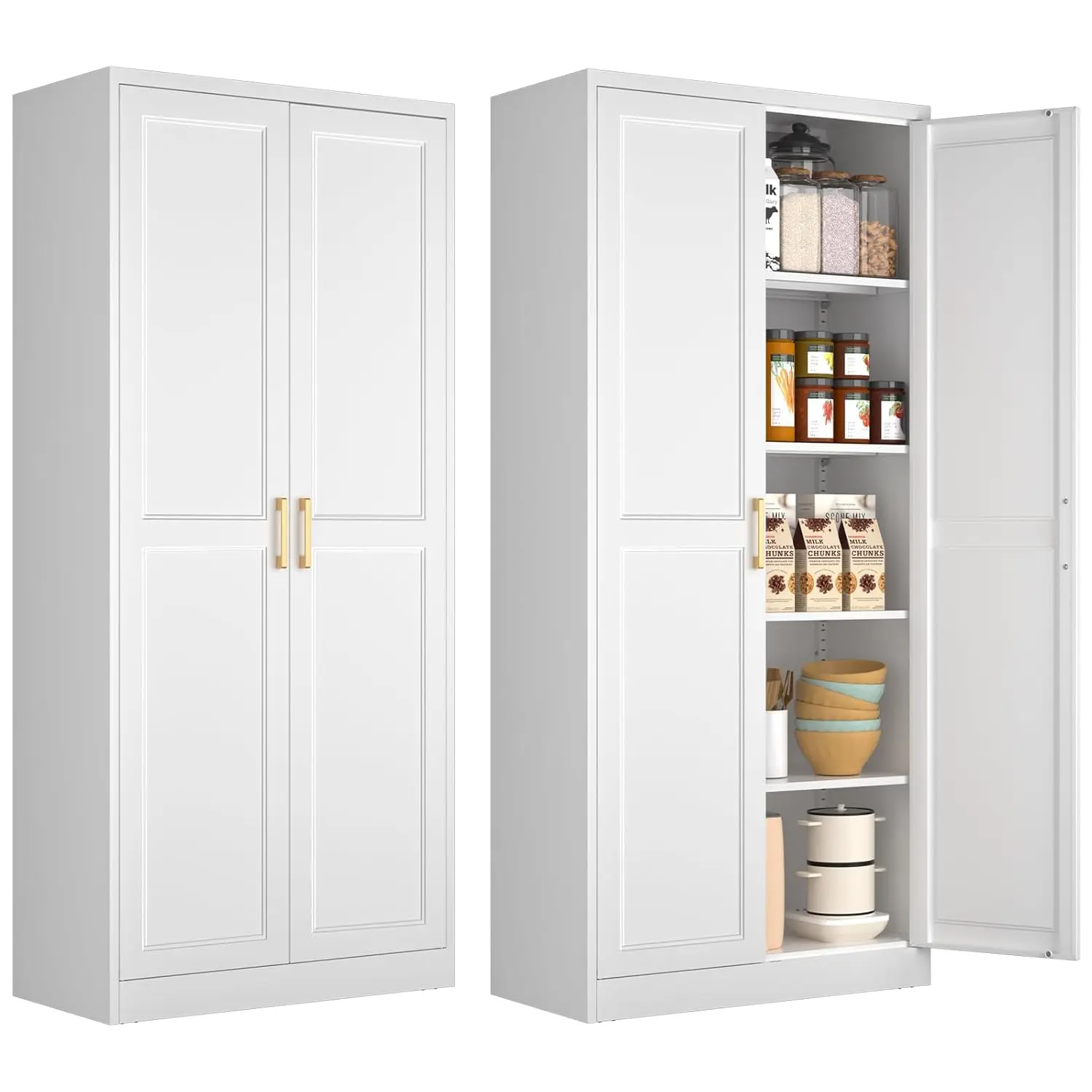 

White 71 Inch Tall Metal Kitchen Pantry Cabinet with Doors And Shelves - Customizable Storage Solution for Your Kitchen