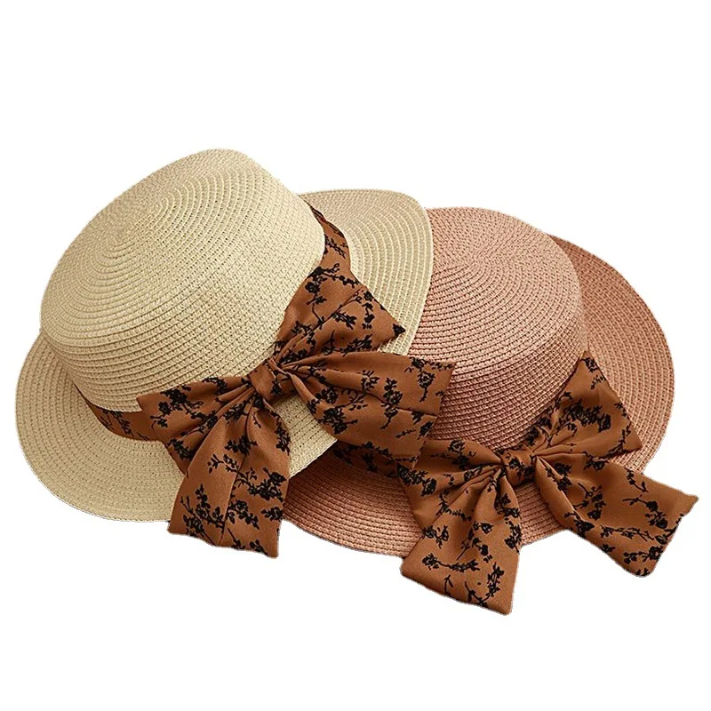 

Flat Top Small Floral Scarf Straw Hat Summer Lady Temperament Billycock Fashion And Trendy Style Socialite Straw Hat