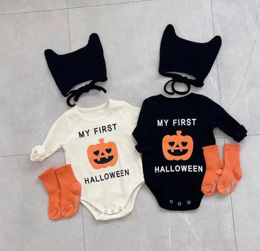 Korean Day of The Dead Costume Baby Clothes Bodysuit Cartoon Pumpkin Print Jumpsuits Cotton Halloween Carnival Toddler Outfits