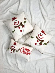 1pc Canvas Christmas Snowman Towel Embroidered Cushion Pillow Case, Dormitory Bedroom Sofa Home Decoration