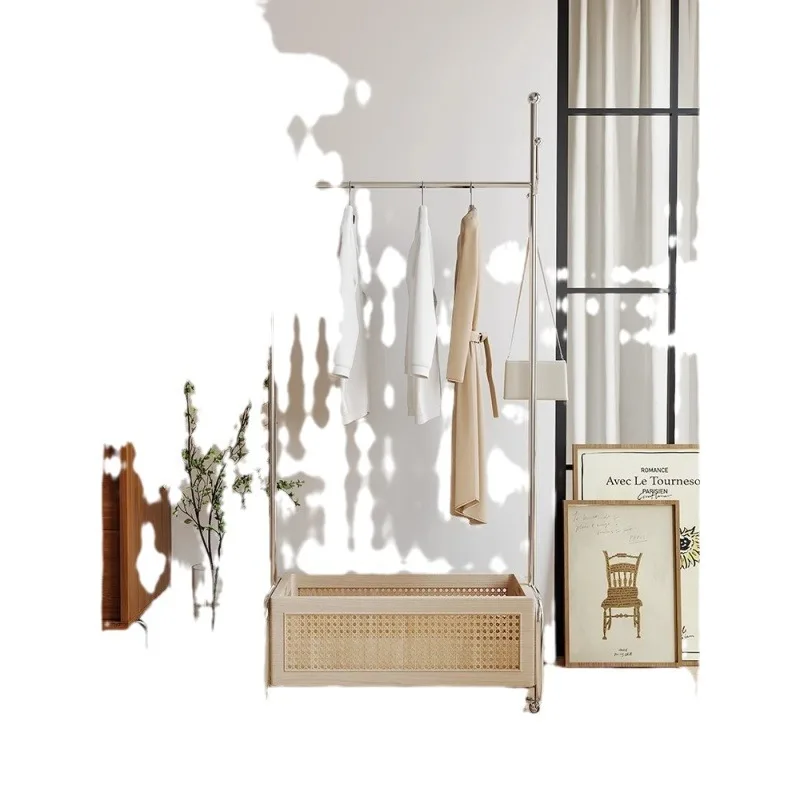 رف المعاطف من الأرض إلى السقف، شماعة من القرون الوسطى، رف تخزين ملابس غرفة النوم، سلة تخزين من الخشب الصلب بعجلة صامتة #5