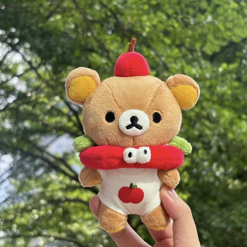 Red Apple Rilakkuma Anime Toy 10cm Cute Plush Bear Pendant With Red Apple Clothing Decoration, Interchangeable Clothes Doll