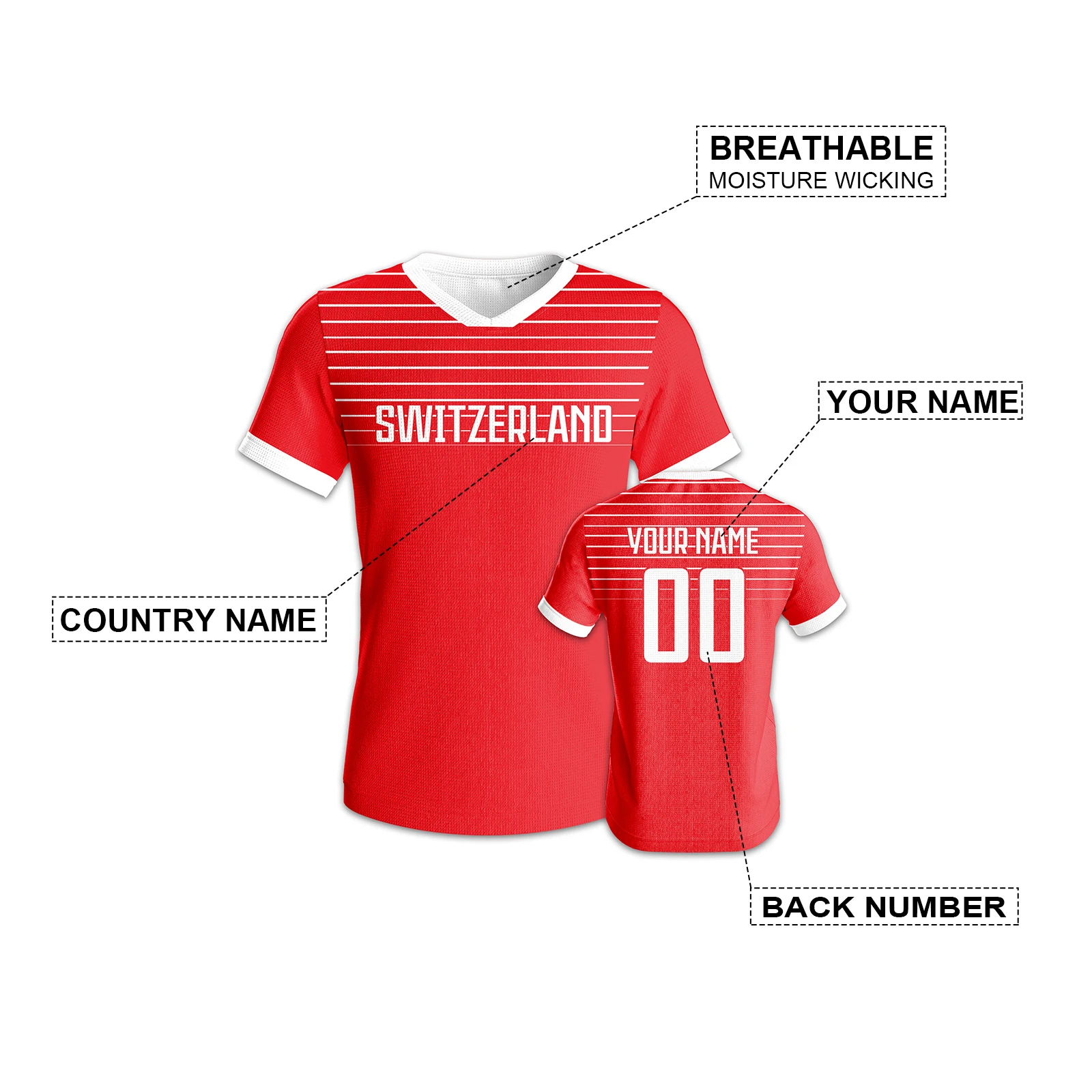 Personalized Switzerland Football Jersey Youth Soccer Uniform Custom Name Number Breathable Quick-Dry Athletic Clothes Unisex