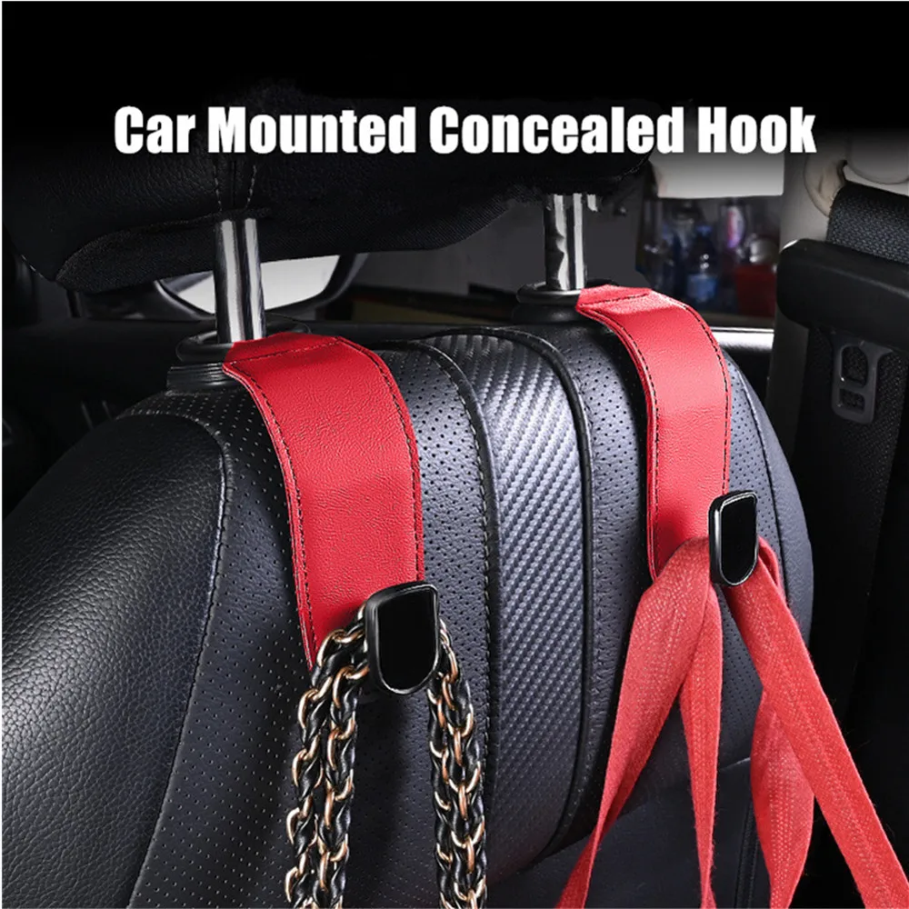 Leather Car Seat Headrest Hooks Hidden Back Hanger Storage Organizer Rear Rack for Purses Bags - Interior Accessory