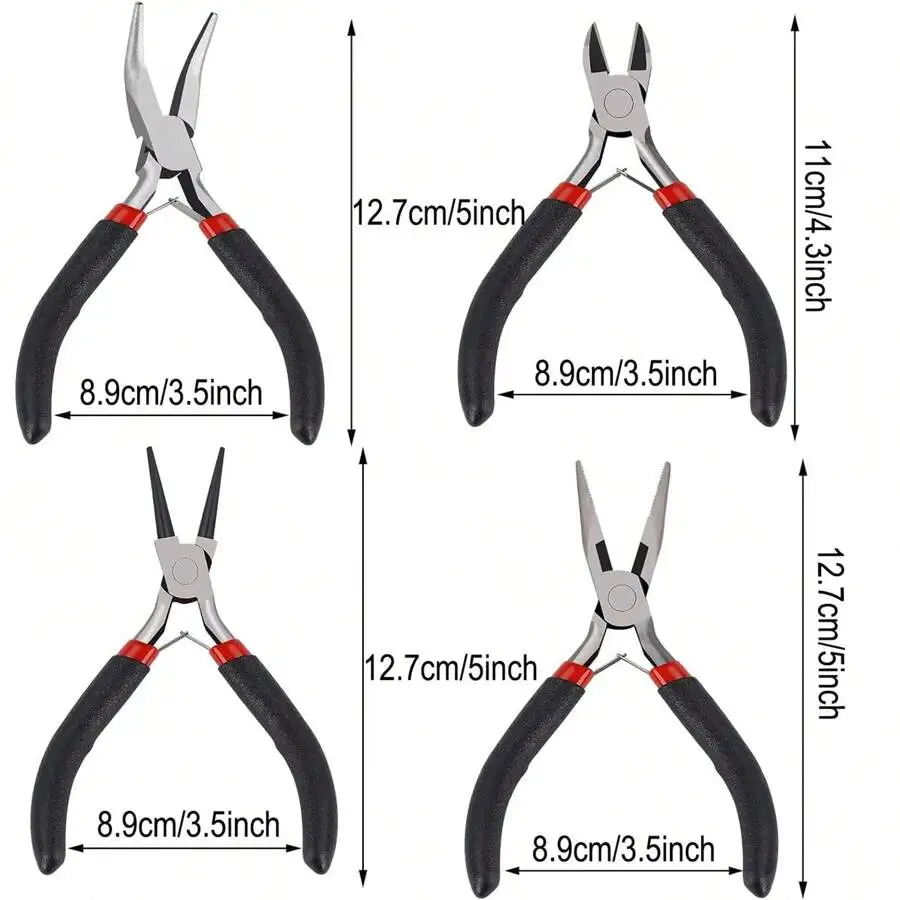 Confezione da 4 pinze per gioielli, kit di strumenti per pinze per creazione di gioielli con pinze ad ago/pinze a becchi a catena, pinze a becchi