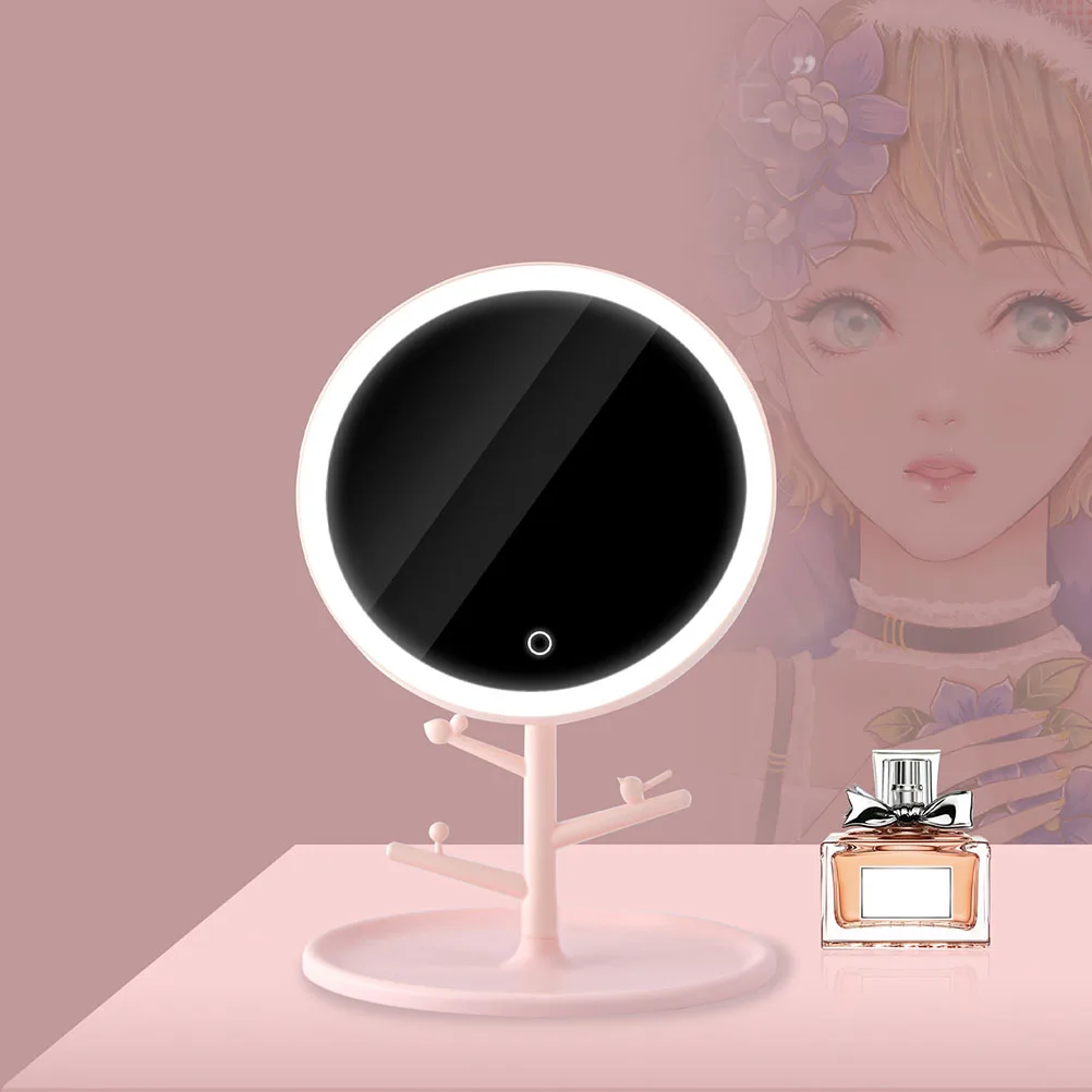 

Led Vanity With Lights Detachable Makeup Mirror For Women Pink Desktop Dressing Table Home Bedroom Usb Chargeable Rotating Touch