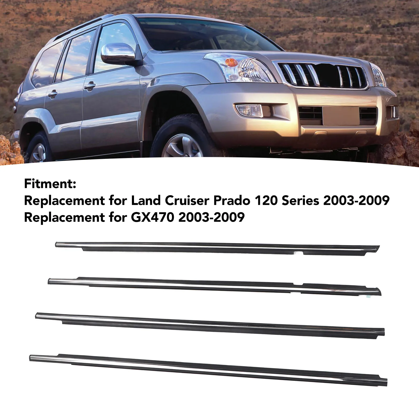 Car Door Window Moulding Trim Weatherstrip Seal Belt Replacement for GX470/Land Cruiser Prado 120 Series 2003-2009 75722 60080