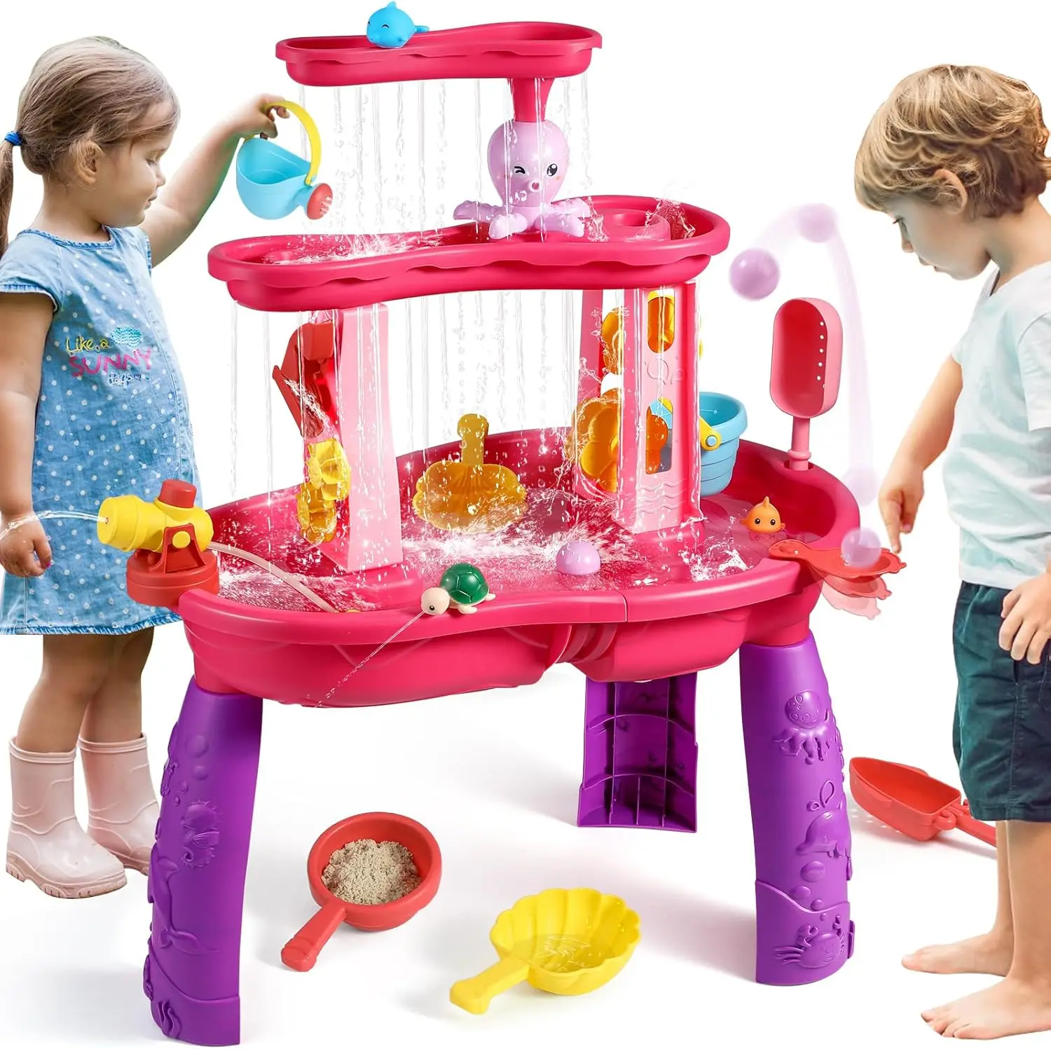 

Water Table for Toddlers 3-5,3-Tier Kids Water Table with Accessories,Activity Table for Summer Beach Backyard,Outdoor Toys Wate