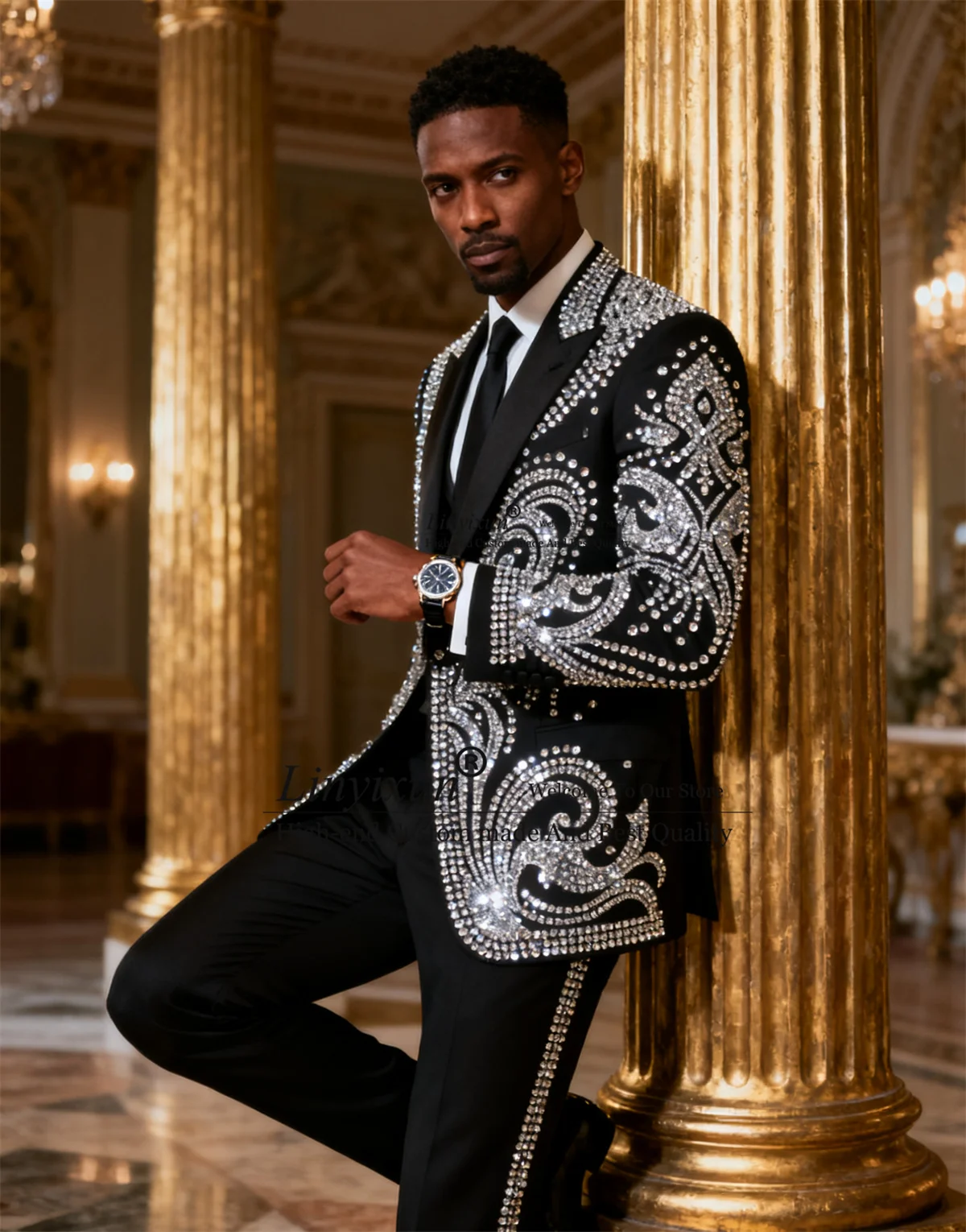 

Sparkly Crystals Men Suit High End Rhinestones Groom Blazer Slim Fit Wedding Customized Ropa Hombre 2 Piece Sets Groom Tuxedos