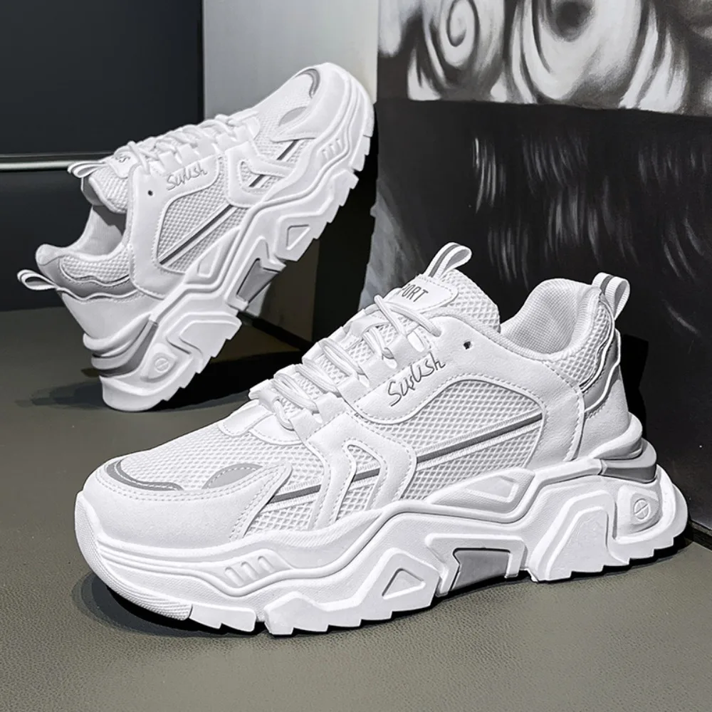 New Fashion Mens Thick Sole Platform Sneakers Breathable Mesh Lightweight Low Top Dad Shoes Casual Sports Walking Shoes