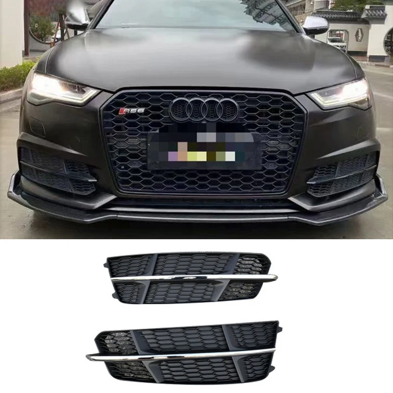 For 2016-2018 Audi A6/S6 Glossy Black Fog Light Frame Decorate Grille Body Kit Car Accessories Upgrade