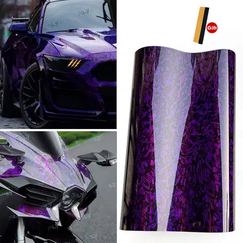 高品質カーボンファイバーステッカービニール紙 車用ビニールラップ 光沢のあるオートラッピングカーフィルムカバー レーザーパープル バイク用ビニール