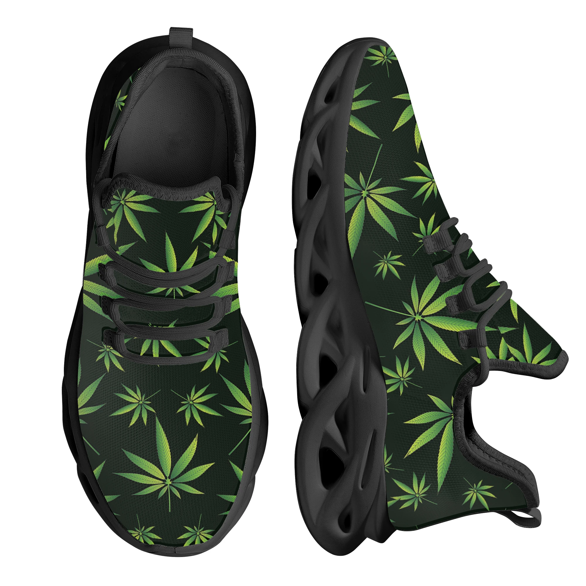 

INSTANTARTS 2022 Hot Selling Women Sneakers Shoes 3D Weed Leaves Printed Flat Shoes for Ladies Breathable Platform Footwear