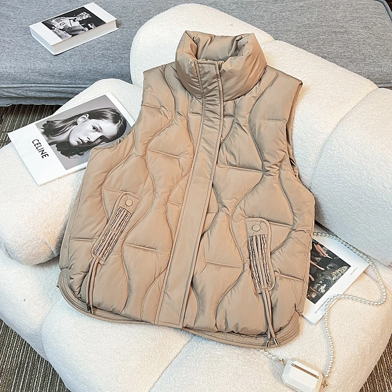 

Cotton Vest Women's New Casual Loose Sleeveless Padded Warm Solid Cotton Vest Autumn Winter 2025 Stand Collar Casual Waistcoat