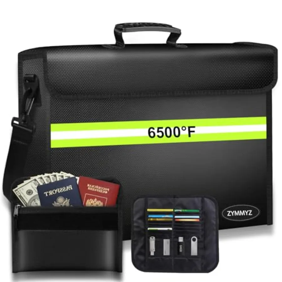 

6500°F Large Fireproof Document Organizer with Lock, 10 Layers Heat Insulated＆Waterproof Zipper, Removable Folder Layers/Wallet