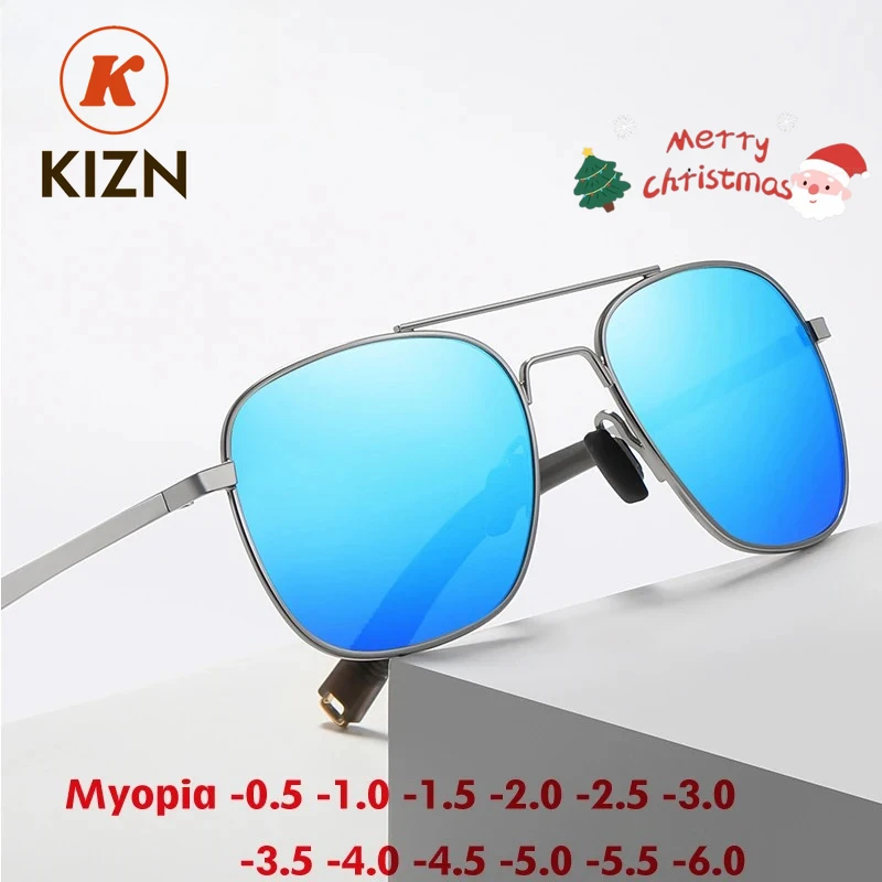 KIZN 2025 نظارات شمسية مستقطبة جديدة لقصر النظر للنساء والرجال وصفة طبية مصنوعة من خليط معدني UV400 نظارات بصرية مربعة مخصصة-0.5 إلى -6.0