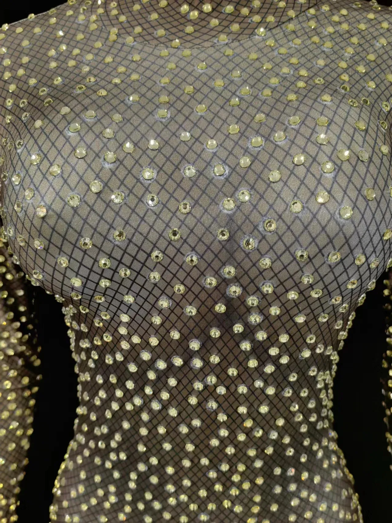 Full Rhinestones Jumpsuit Women Elastic Long Sleeve Crystal Rompers Sexy Party Rave Outfit Nightclub Bar Stage Wear