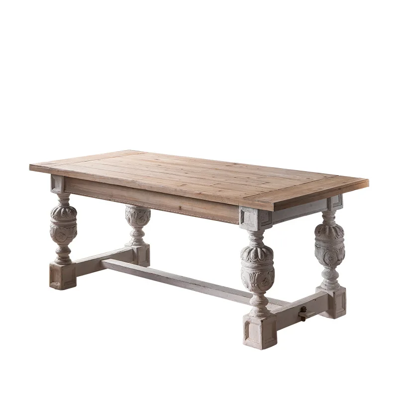 

French retro rectangular dining table living room large tea table solid wood worktable table homestay office tea table