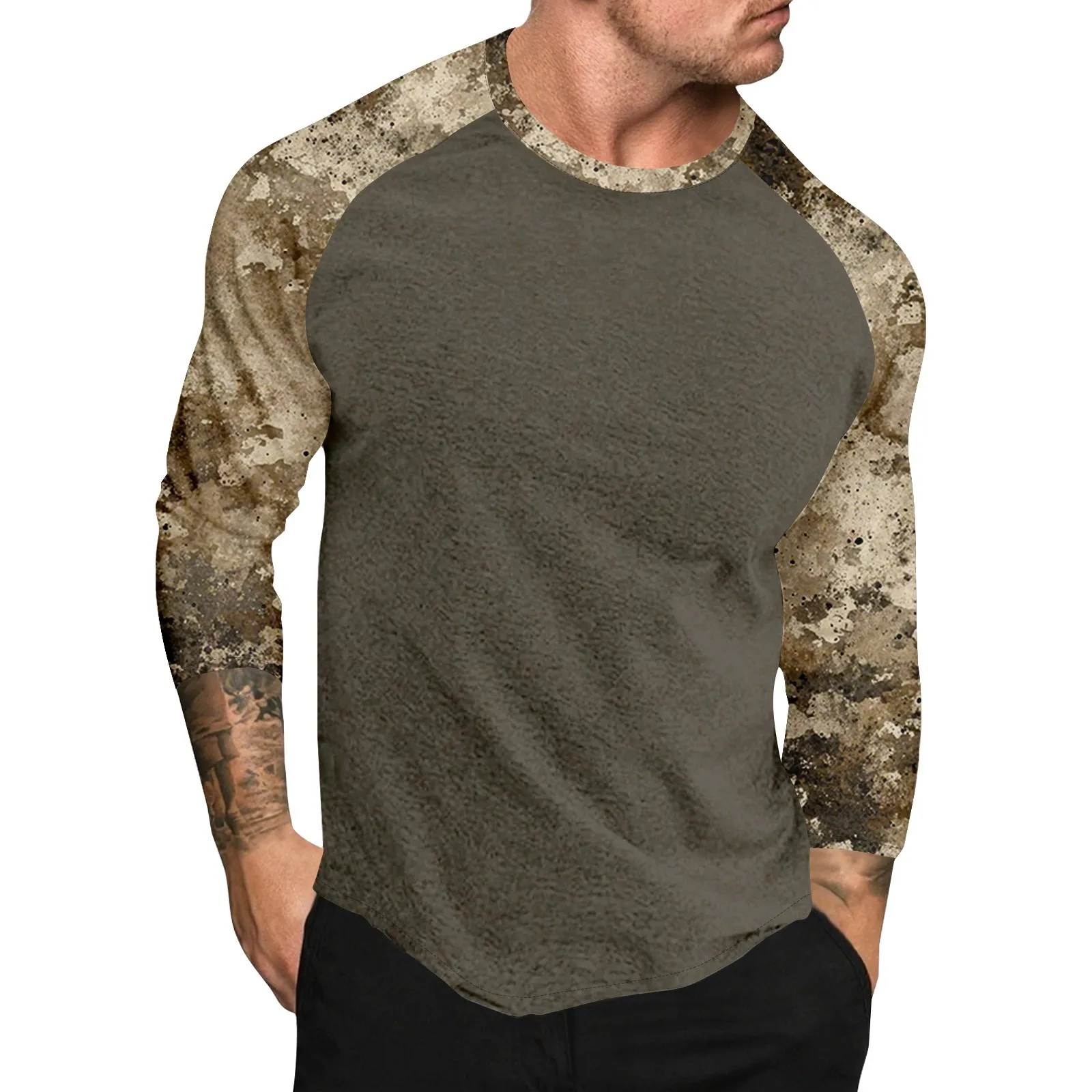 

Camouflage Style Printed Casual Raglan Sleeves Men Performance Fishing Shirt Long Sleeve Clothing Racing Running Sportwear