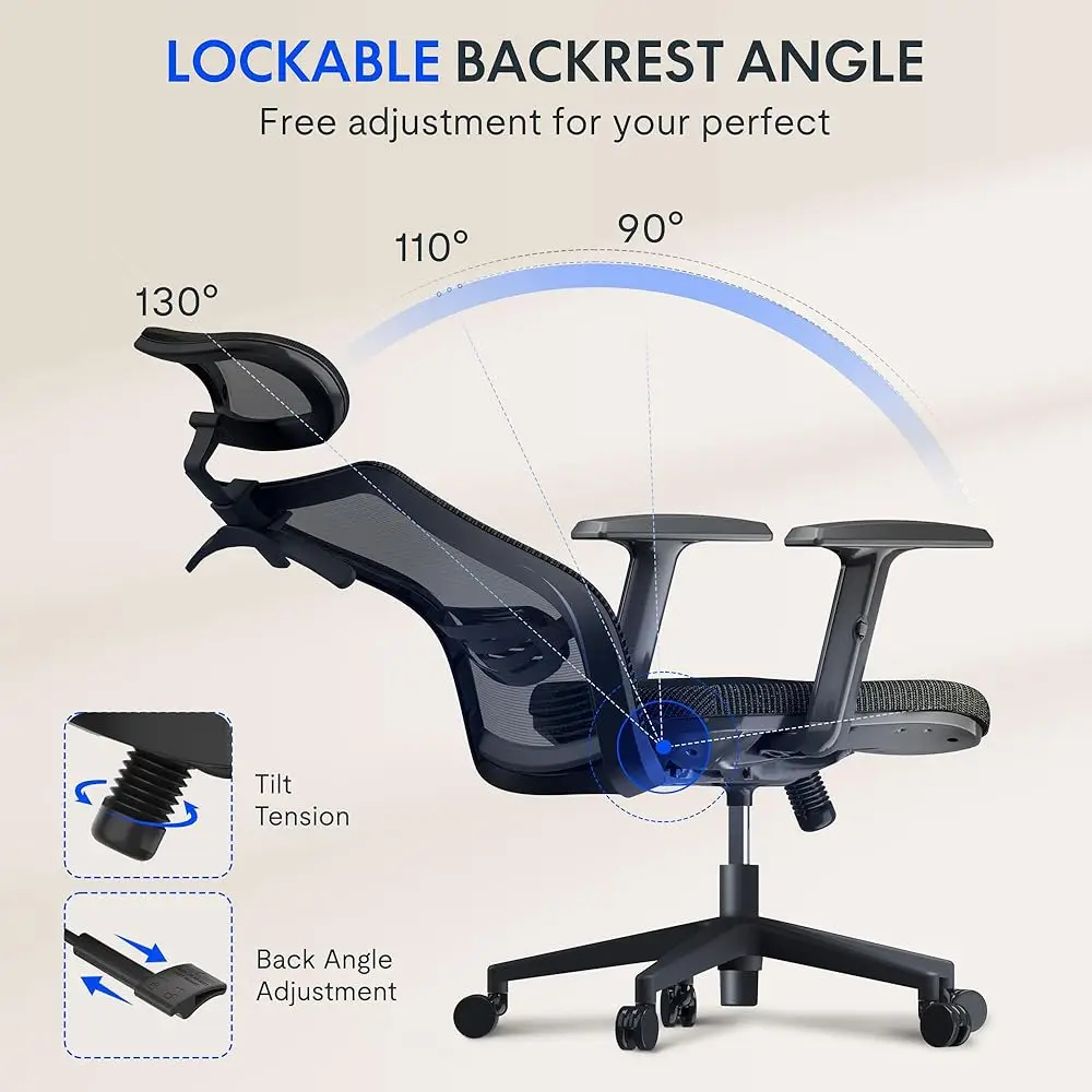 Ergonomic Office Chair, High Ba Swivel Computer Chair, Home Office Desk Chairs, With 2D Headrest/Adjustable Ba Support/Heavy