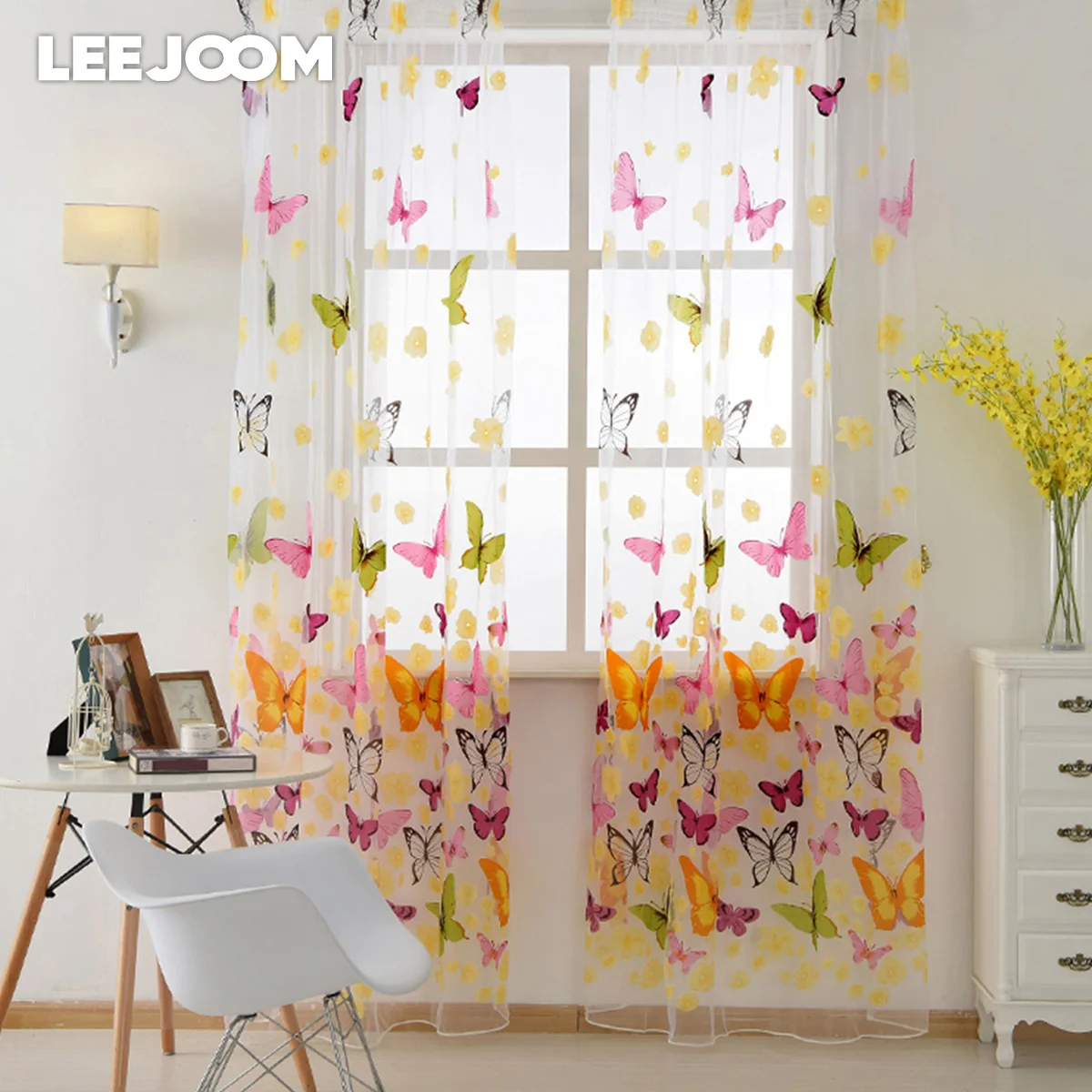 LEEJOOM Venda Quente Gaze Sheer Tulle Cortina Janela Decoração de Janela Cortina Pequena Casa Sala de estar 1 PC