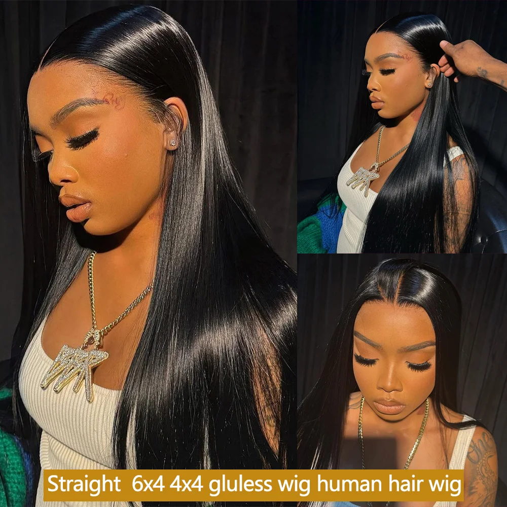 ZIDIKU 30 بوصة شعر مستعار بدون صمغ شعر بشري جاهز للارتداء 100% شعر بشري برازيلي مستقيم 6X4 4X4 Hd باروكات من الدانتيل على بيع التخليص