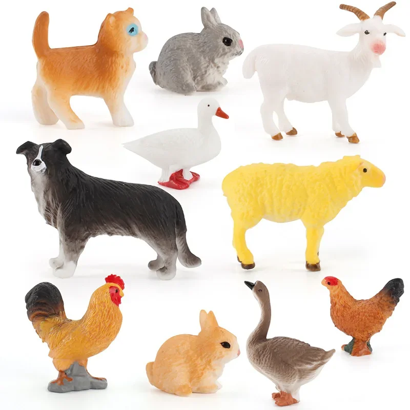 Simulation Poultry Farm Animal Action Figures Set Early Education Toys Cows Rooster Models for Kids Teaching Aids Ornament