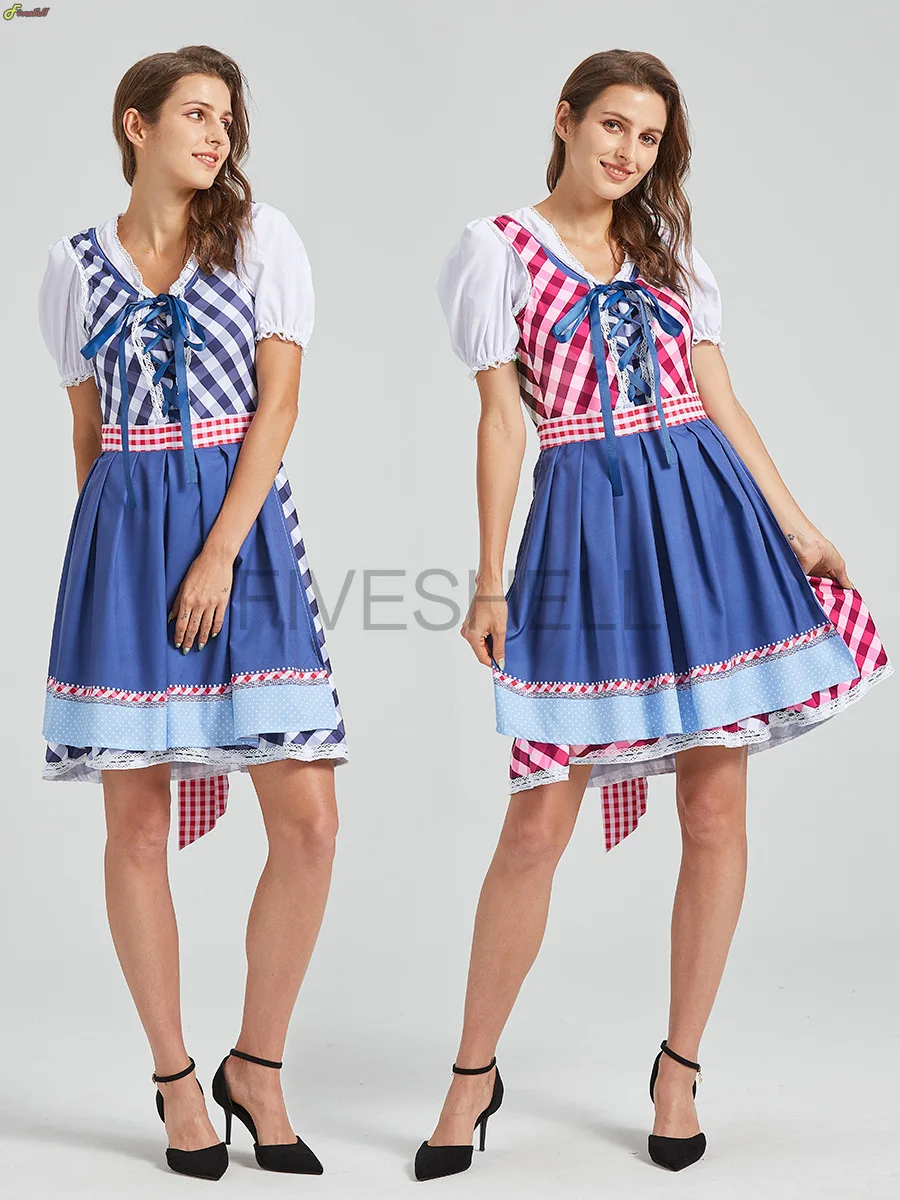 Halloween Christmas Ladies\'s Oktoberfest Beer German Bavarian Dress Square Neck Apron Cosplay Costume Party Dresses for Women