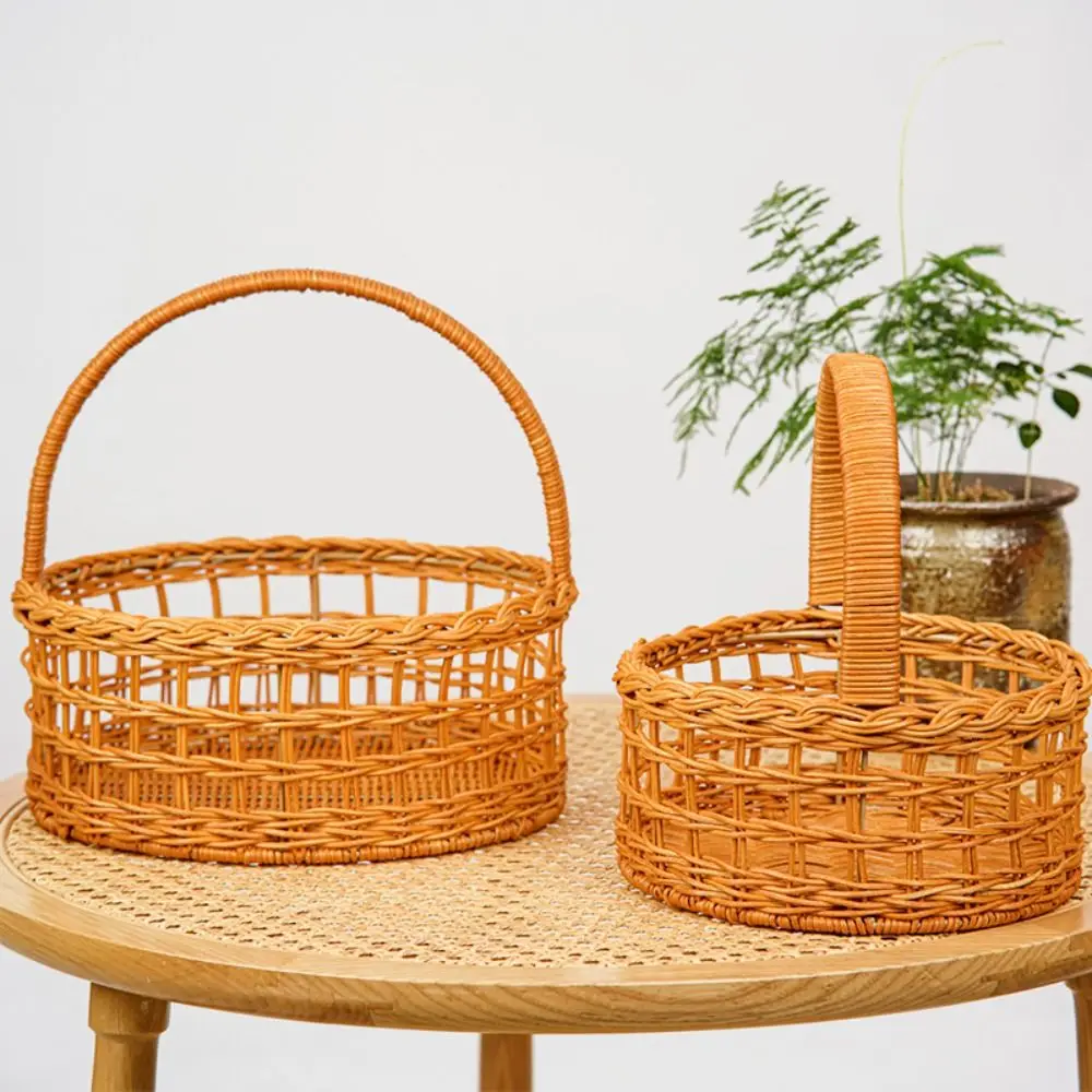 

New Portable Handwoven Bread Storage Basket Breathable 2 Styles Fruit Tray Sundries Organizer Outdoor Picnic Basket