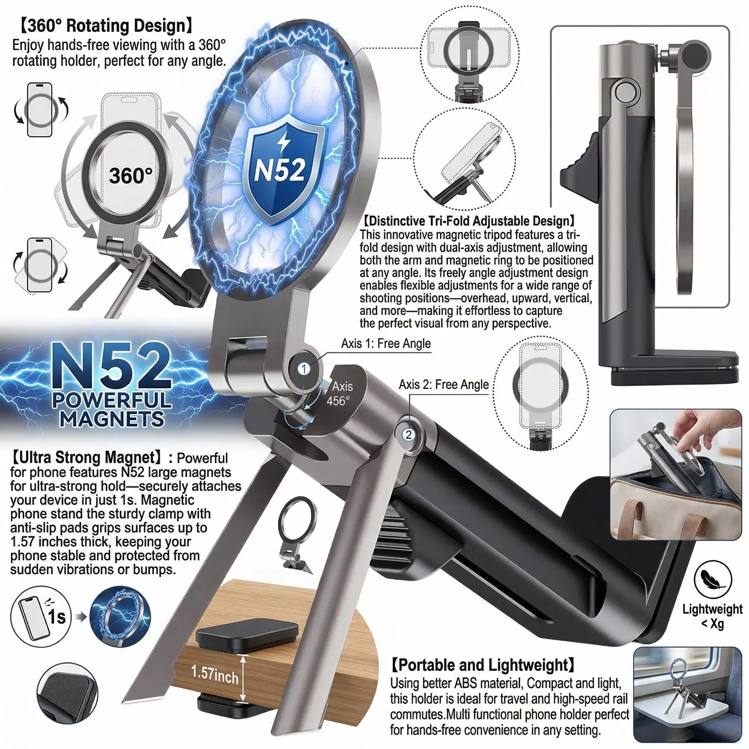 

Magnetic mobile phone holder multi-functional travel mobile phone holder 360-degree rotating desktop support frame lazy holder