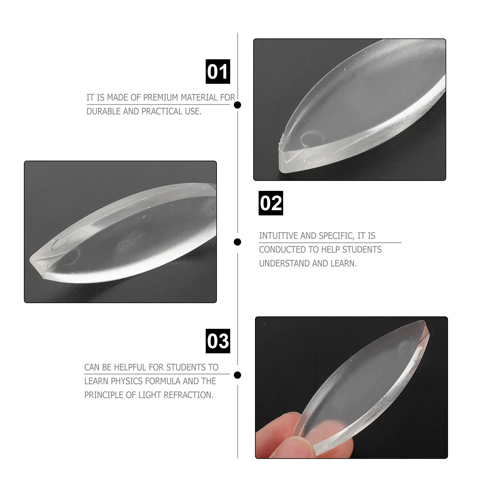 Optical Experimental Lenses Convex LED Prism Acrylic Physical Child for Science Kit Physics