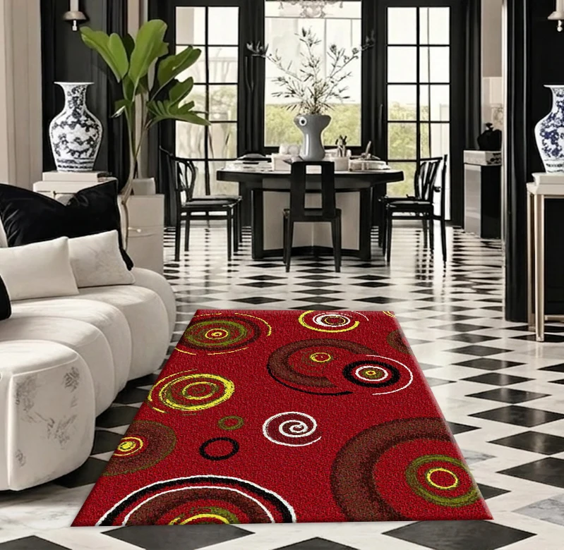 พรมปูพื้นลายวงกลมหมุนวนสีแดง พ - Printed Rug Abstract บทวิจารณ์และราคา