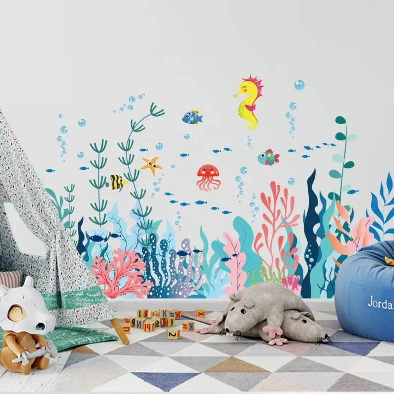 Coral Underwater Animal Cartoon Wall Stickers for Children's Room Decoration Self-adhesive Wall Stickers