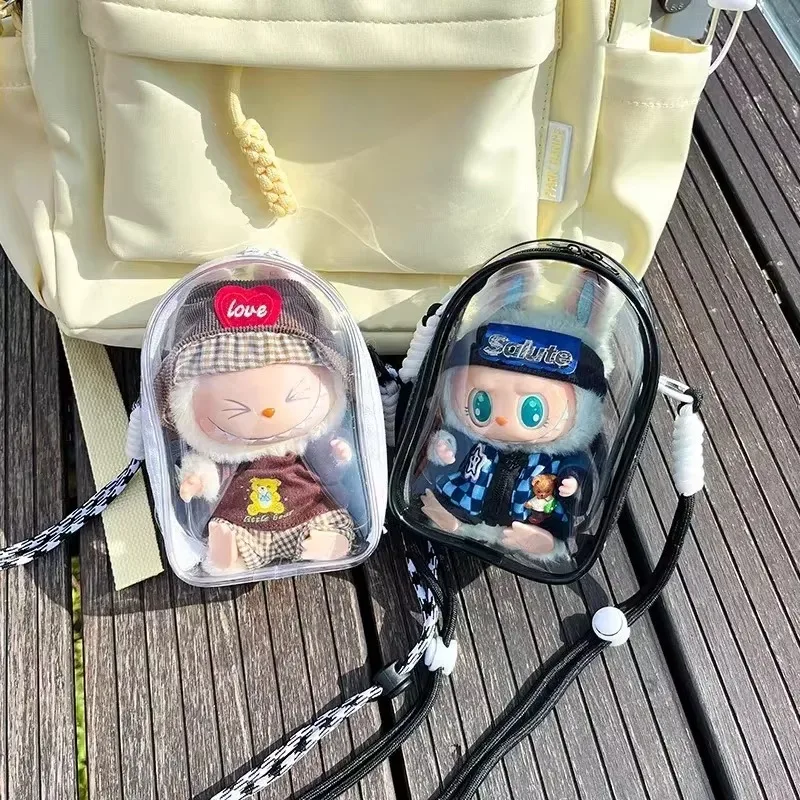 Labubu Protect Case Labubu Sitting Party 17cm Cotton Doll Shoulder Pain Bag PVC Storage Bag Labubu Walk Dustproof Bag