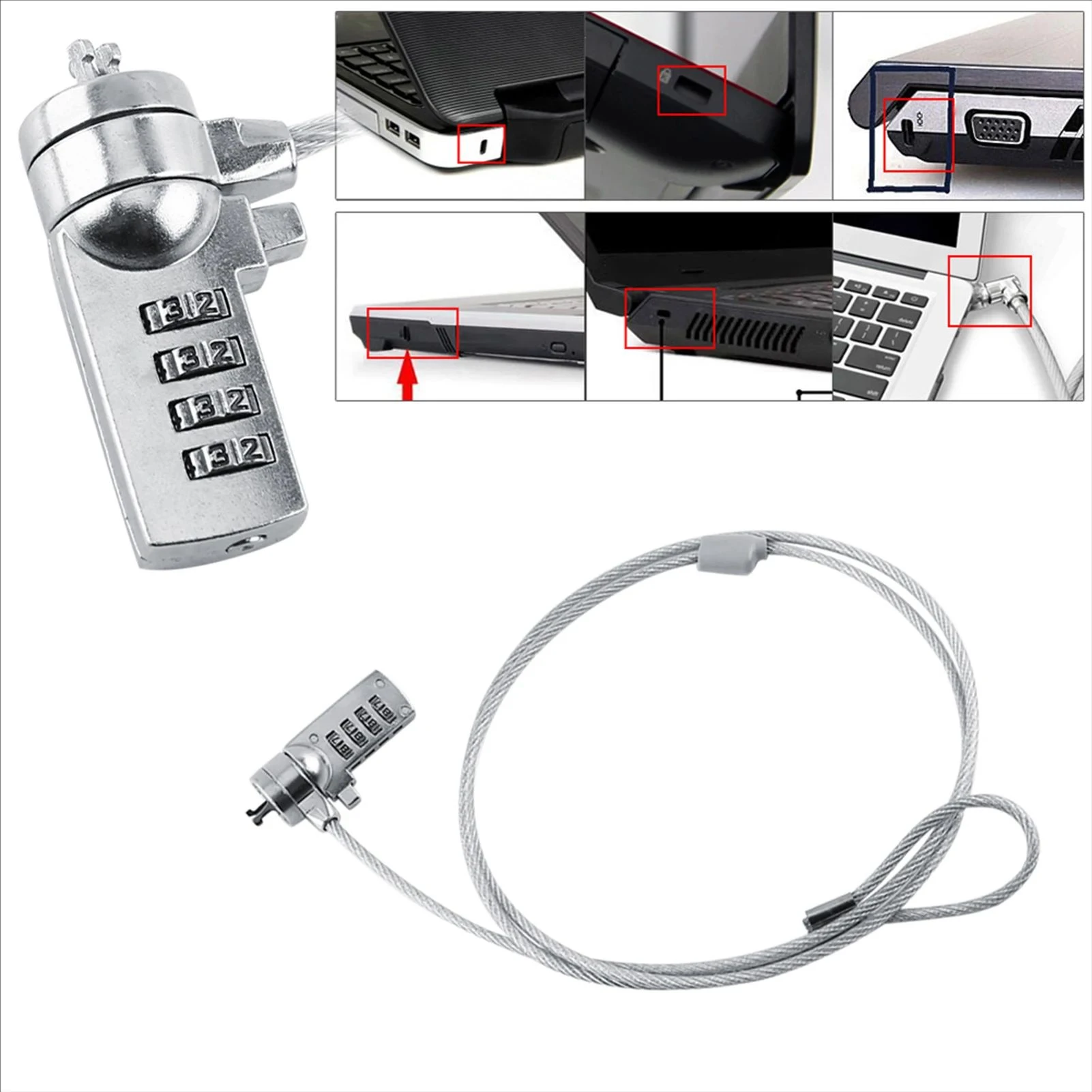 Laptop and PC anti-theft devices, combined security lock, cable chain, 4-digit password